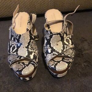 Cole Haan Black and White Platform Shoes with Snakeskin Pattern